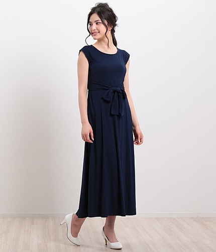 ウエストリボン付マキシワンピース