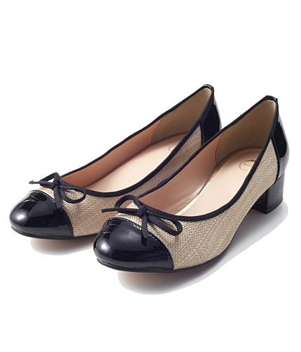 異素材コンビローヒールパンプス