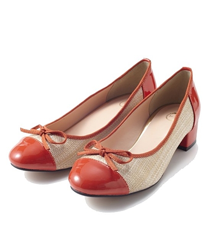 異素材コンビローヒールパンプス