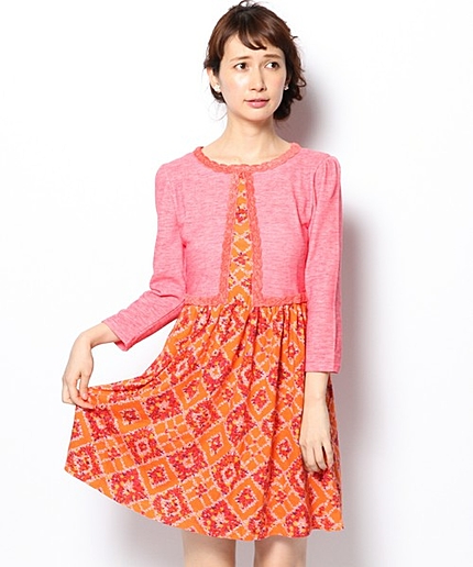 フラワーチェックトロンプルイユワンピース