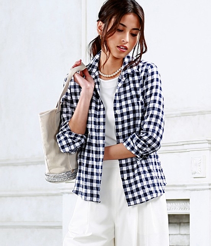 リネンギンガムチェックシャツ