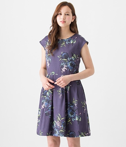 グログランフラワープリントワンピース