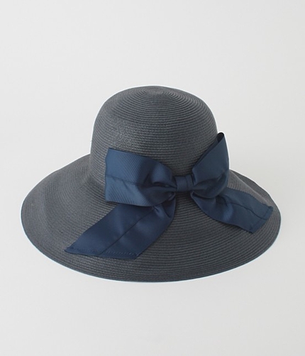 太カラーリボンつば広ハット