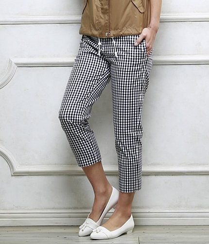 【トールサイズ】 ギンガムチェックカプリパンツ