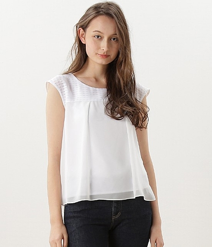 【トールサイズ】 チェックシフォン重ね後ろプリーツプルオーバー