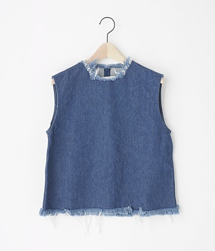 カットオフフリンジデニムトップス