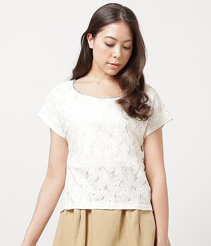 綿ナイロンバイカラーレースプルオーバー