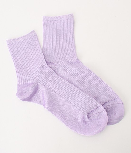 光沢糸リブクルーソックス