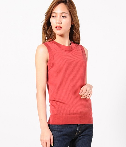 シルク綿リブノースリーブニット