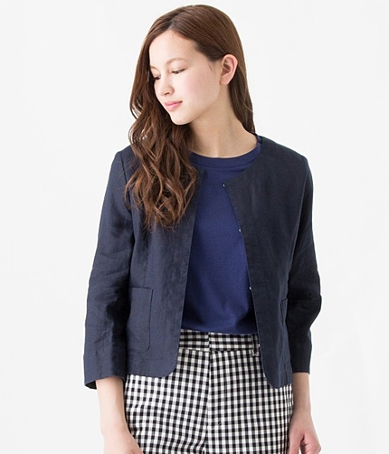 【with6月号掲載】			【French Linen】ノーカラージャケット