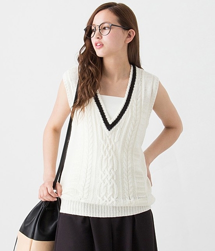 リネン混ケーブルベスト