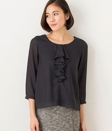 カルゼシフォンフロントフリルブラウス