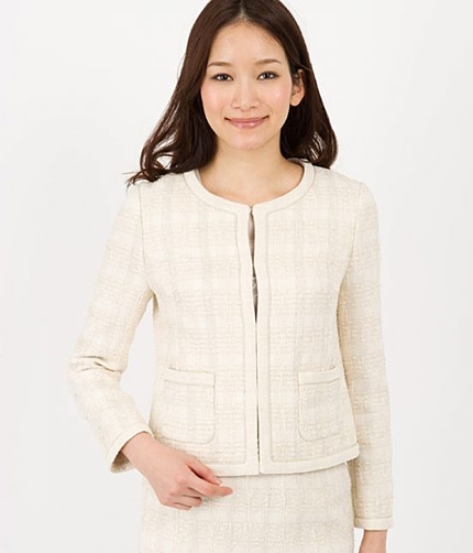 【トールサイズ】 ツイードトリミングノーカラージャケット