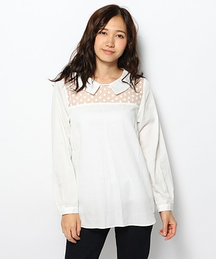 フラットカラーレース切替ブラウス