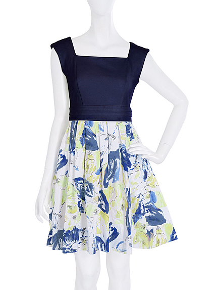 【dazzlin】水彩花柄コンビワンピース