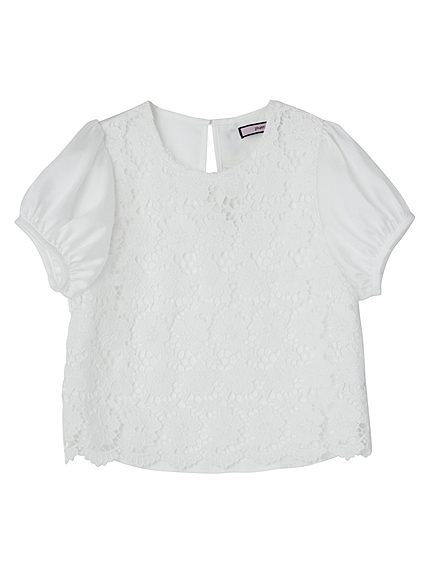 モチーフレースパフスリーブブラウス