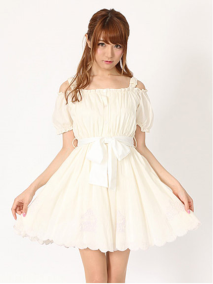 裾刺繍コットンローンOP