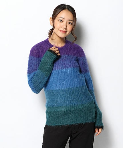 アルパカモヘヤカラーブロックニット