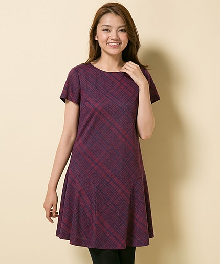 バイカラーチェックポンチプリントワンピース