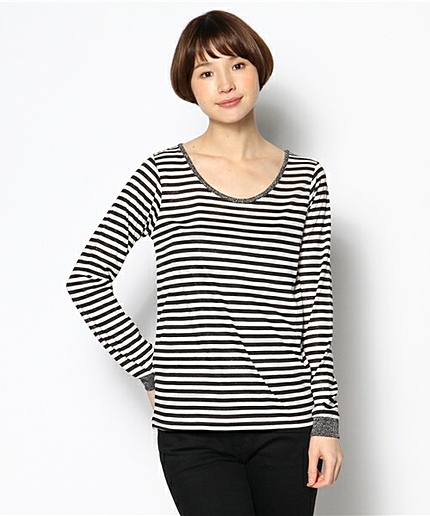 ラメテレコ長袖ボーダー