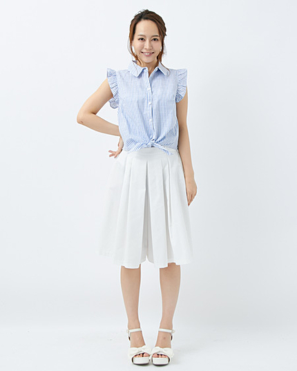 袖フリル前結びストライプ／シャツ