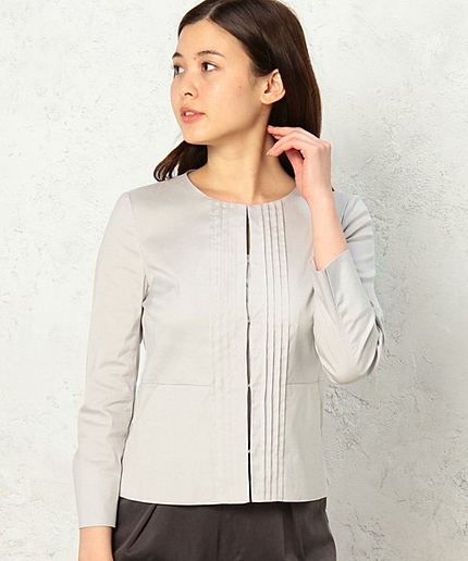 GO C/N/PU ピンタック ノーカラージャケット