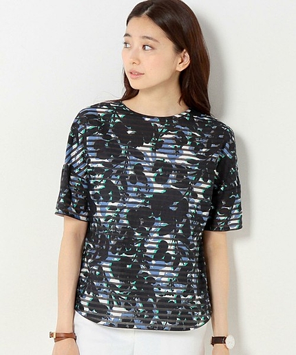 UAB C/S フラワープリント 5分袖ブラウス