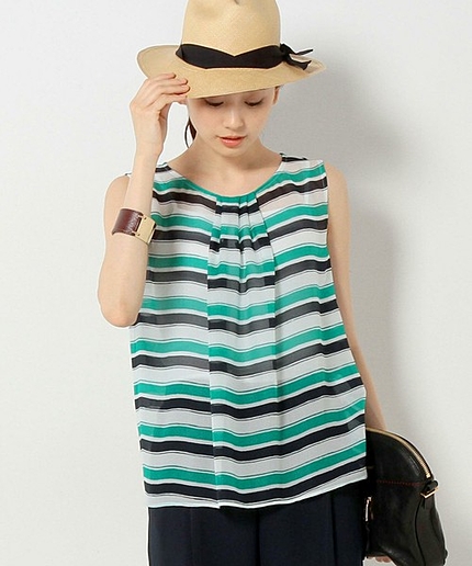 UAB TA/P カラーボーダー ノースリーブ ブラウス