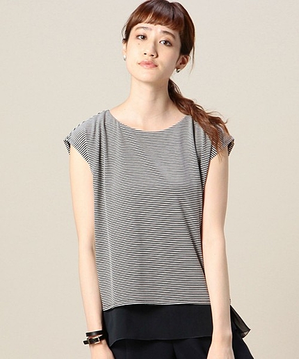 BY ボーダー×シフォン レイヤードプルオーバー