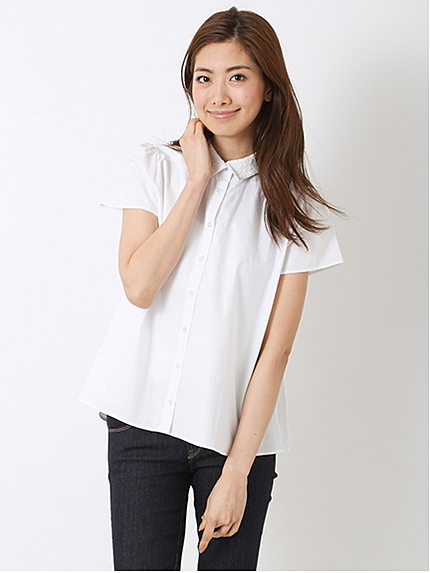 【Special Price】<もっと大きなサイズ>衿レースフレアスリーブブラウス