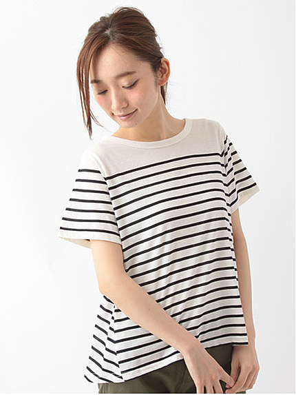 ・Nバックシャンプリーツボーダープルオーバー