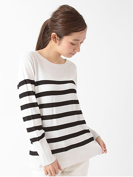 ・Nパネルボーダーリブ長ニットプルオーバー