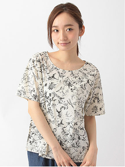 ・Nボタニカル柄Tブラウス