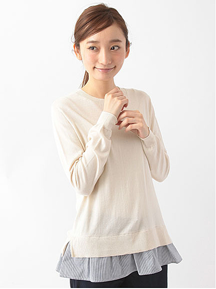 ・N裾ストライプニットプルオーバー