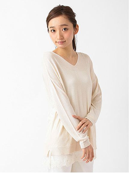 ・N裾レース長袖ニットプルオーバー