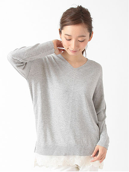 ・N裾レース長袖ニットプルオーバー