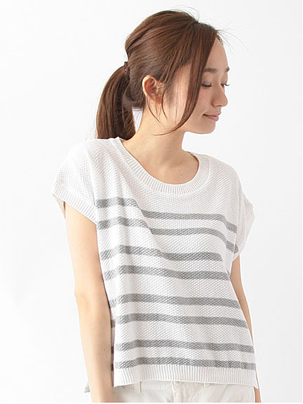 ・Uパネルボーダー異素材ミックスプルオーバー