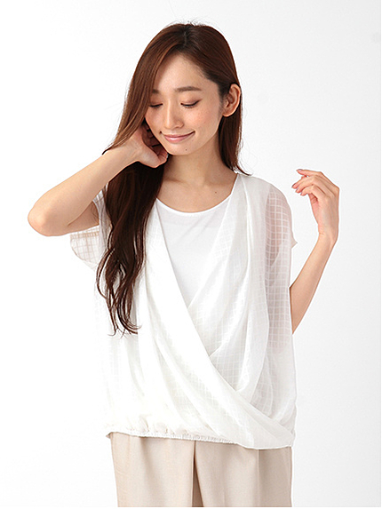 シアーチェックカシュクールブラウス