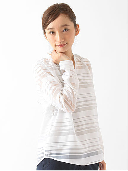 オーガンジーボーダー  スキッパーシャツ