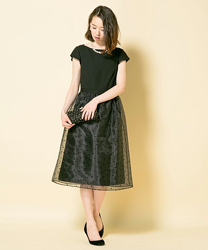 バックサテンコラボドットフロッキードレス