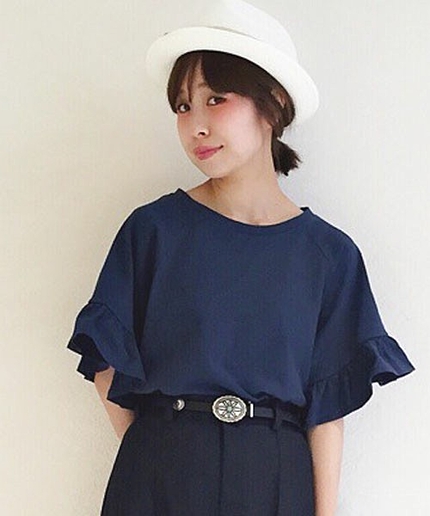 袖フリルショートTシャツ/AEBC ソデフリルSHORT T