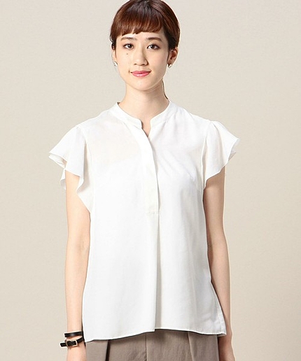 BY ラッフルスリーブスタンドカラーブラウス