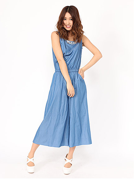 デコルテデニムガウチョロンパース