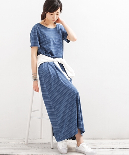 インディゴ抜染ボーダーOP