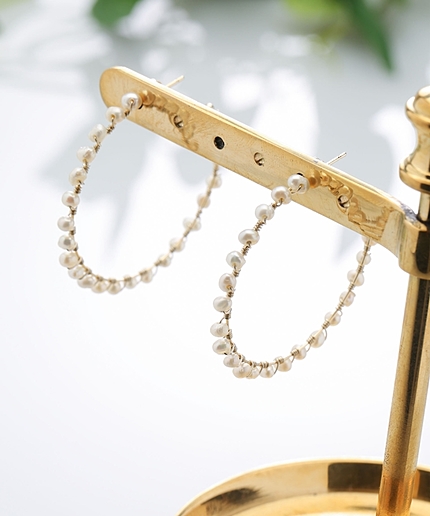 淡水パールフープピアス(大)