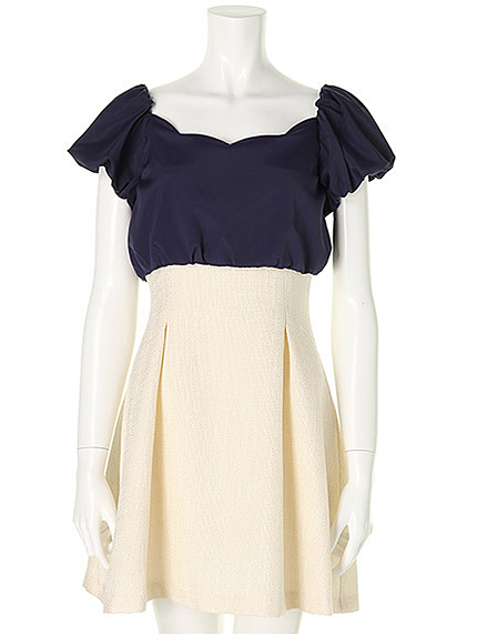 バイカラースカラップツイードワンピース