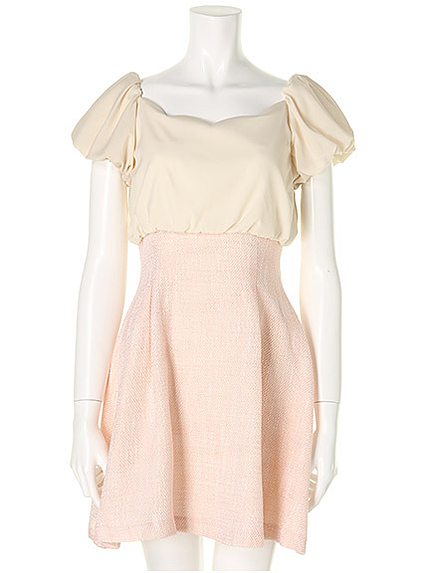 バイカラースカラップツイードワンピース