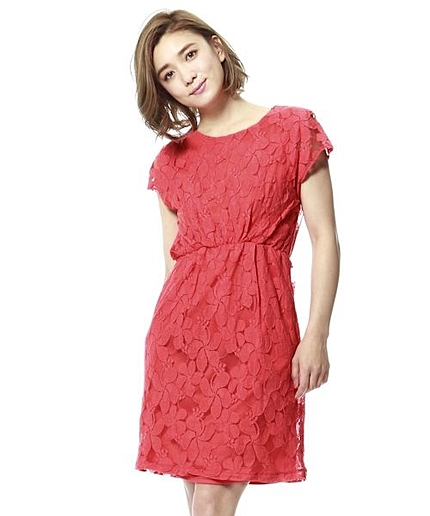 チュールレースウエストギャザーワンピース