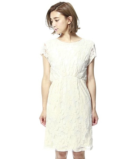 チュールレースウエストギャザーワンピース