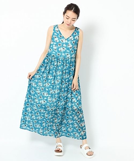 PフラワーPTマキシノースリーブワンピース